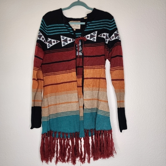 Powder River Outfitters Sweaters - Powder River Outfitters Panhandle Slim Aztec Fringe Cardigan Sweater L